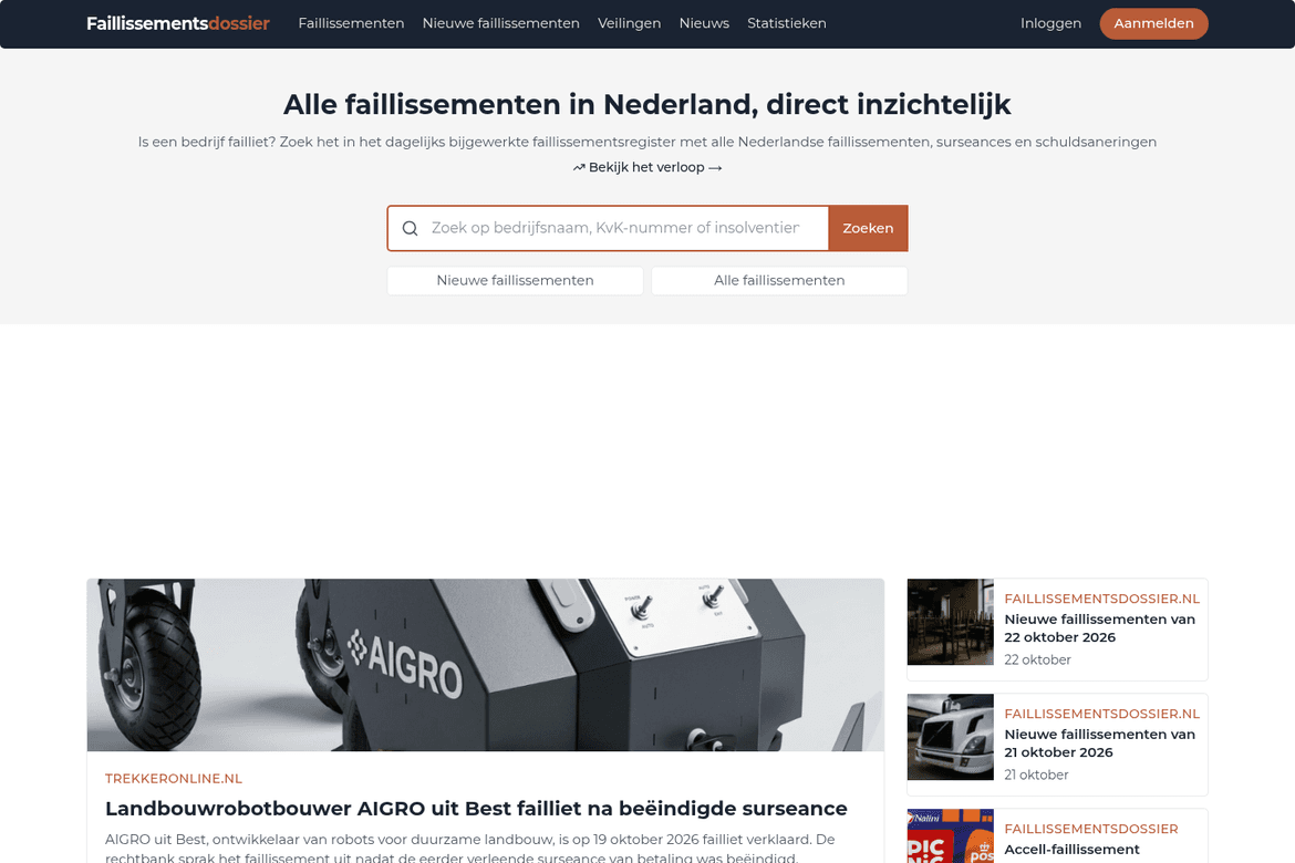 Screenshot van Faillissementsdossier.nl